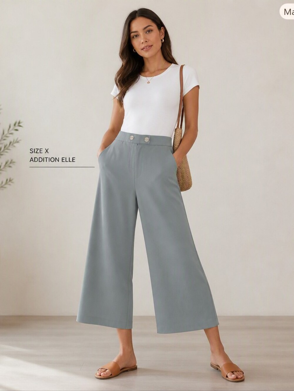 Addition Elle Light Sage Wide-Leg Cropped Pants